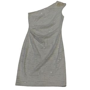 David Meister white sequin one shoulder cocktail dress. 8